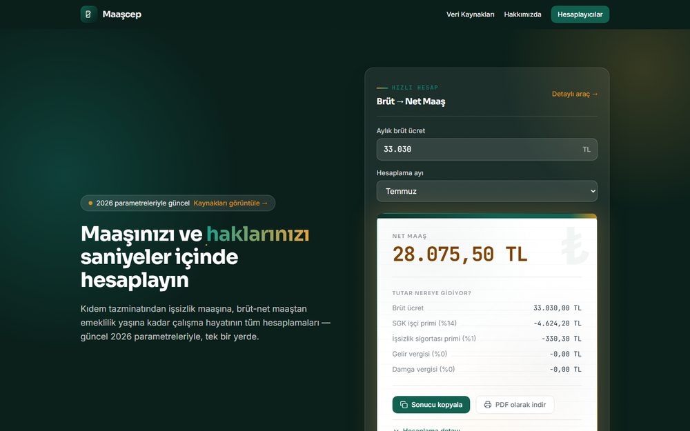 MaaşCep: canlı site ekran görüntüsü